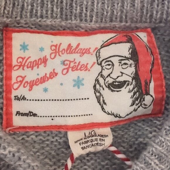 Ugly Christmas Sweater Nerdy Reindeer Happy Holidays Knit Womens Size Large Grey - Picture 8 of 9